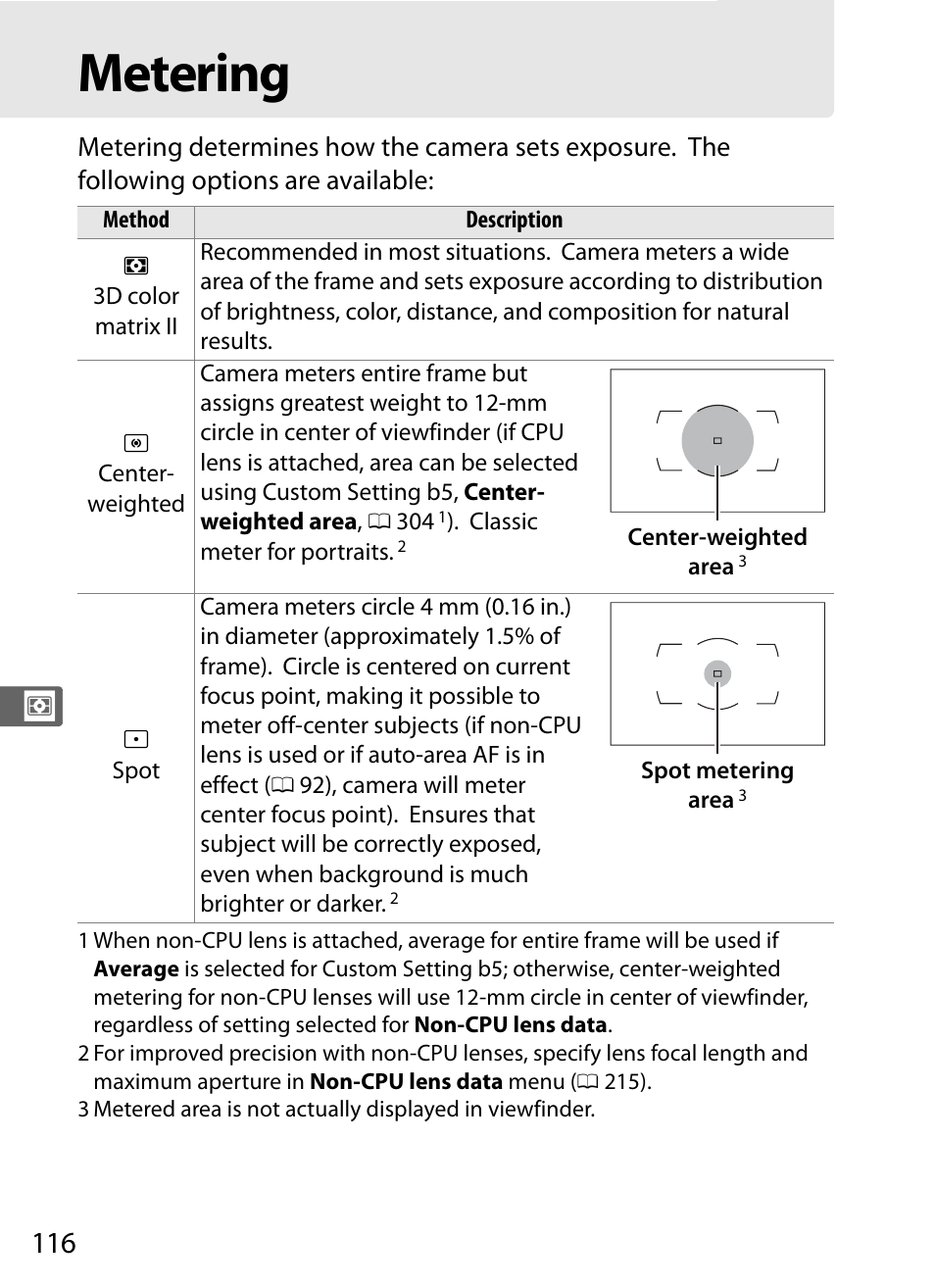 Metering | Nikon D3S User Manual | Page 142 / 460