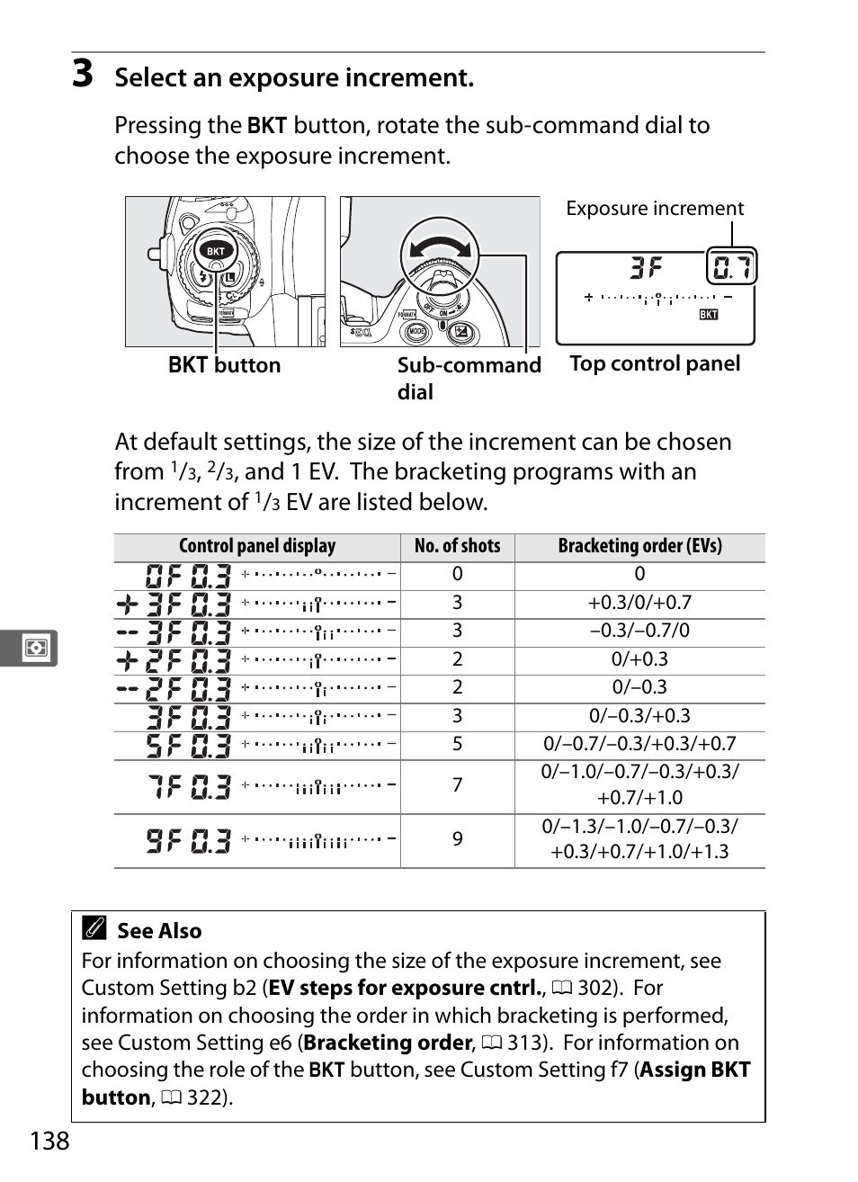 Select an exposure increment | Nikon D3S User Manual | Page 164 / 460