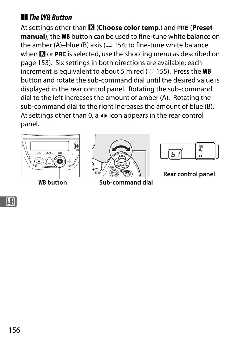 The wb button | Nikon D3S User Manual | Page 182 / 460