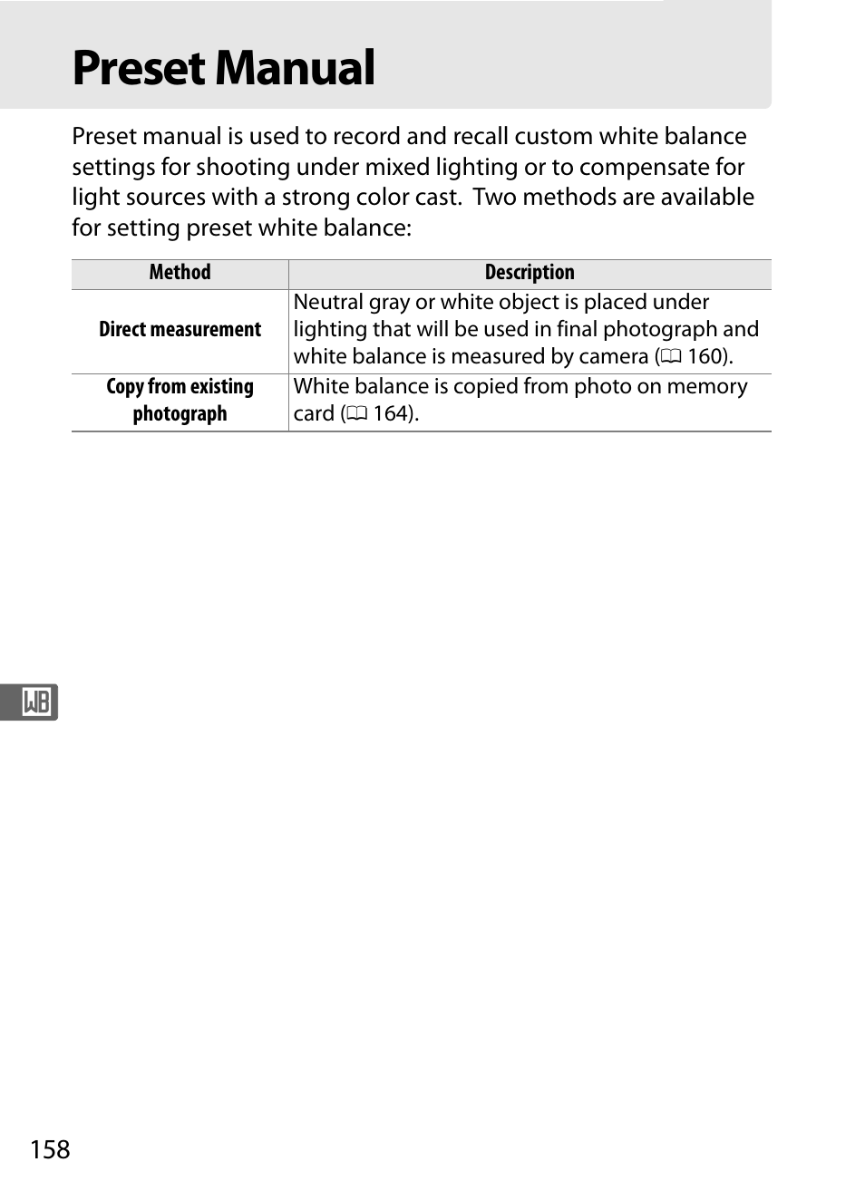 Preset manual | Nikon D3S User Manual | Page 184 / 460
