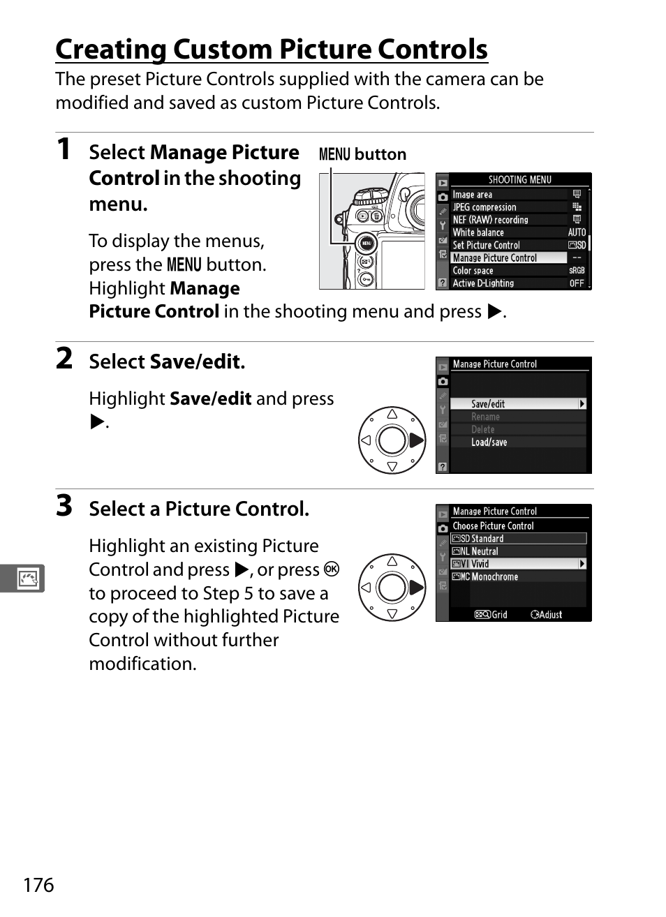 Creating custom picture controls | Nikon D3S User Manual | Page 202 / 460