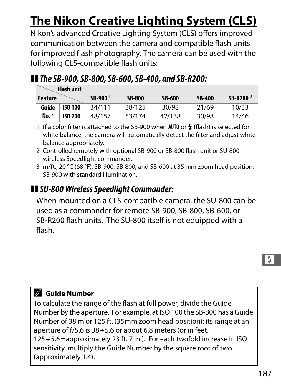 The nikon creative lighting system (cls) | Nikon D3S User Manual | Page 213 / 460