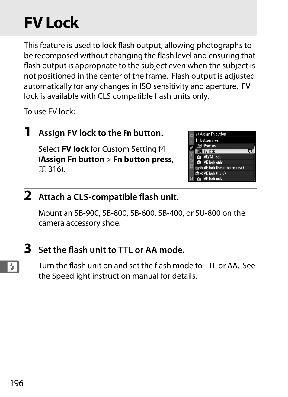Fv lock | Nikon D3S User Manual | Page 222 / 460