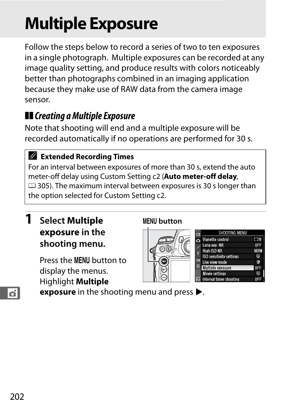 Multiple exposure | Nikon D3S User Manual | Page 228 / 460
