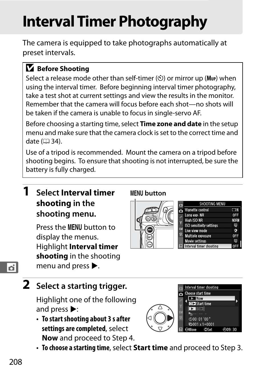 Interval timer photography | Nikon D3S User Manual | Page 234 / 460