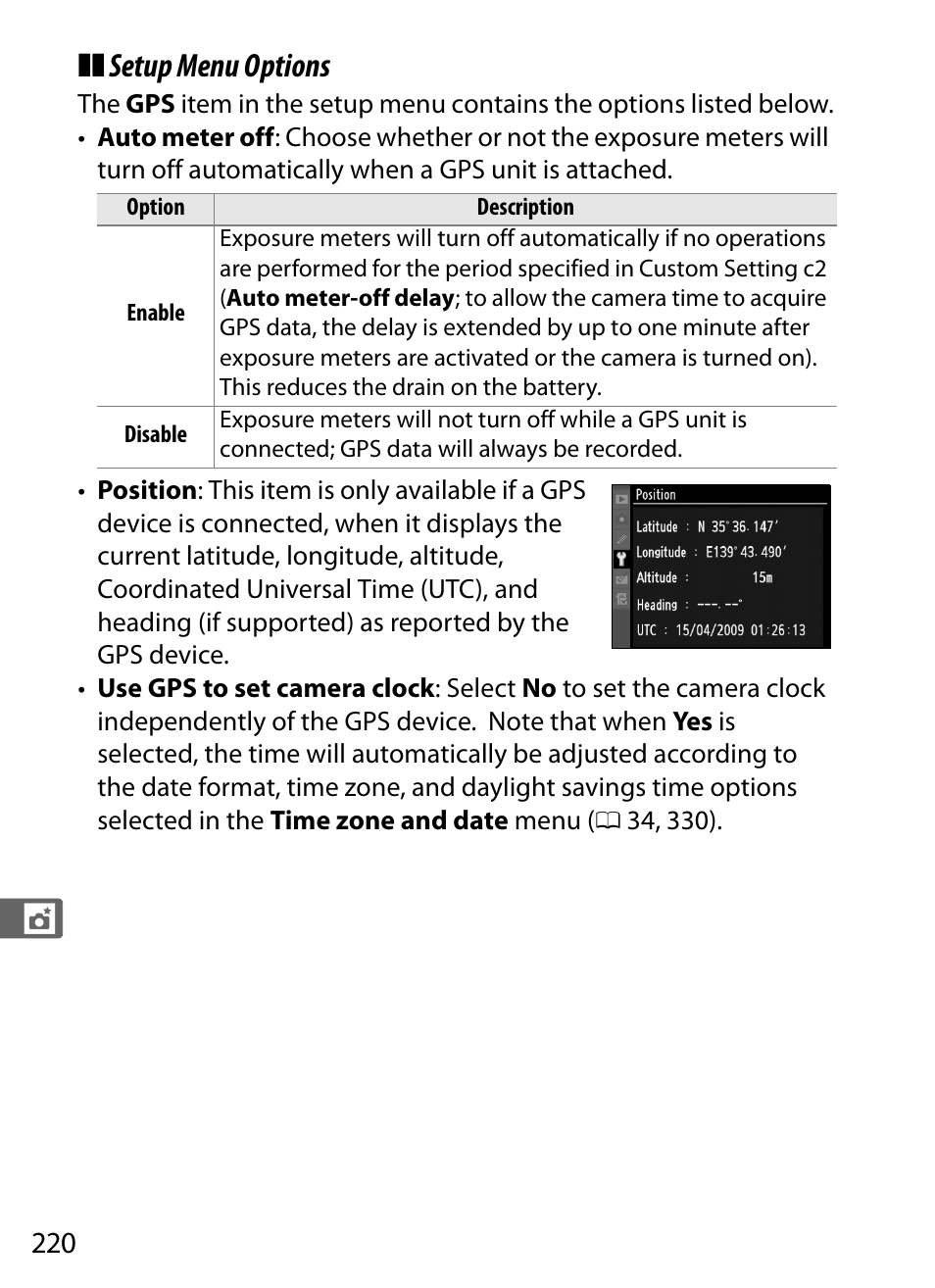 Setup menu options | Nikon D3S User Manual | Page 246 / 460