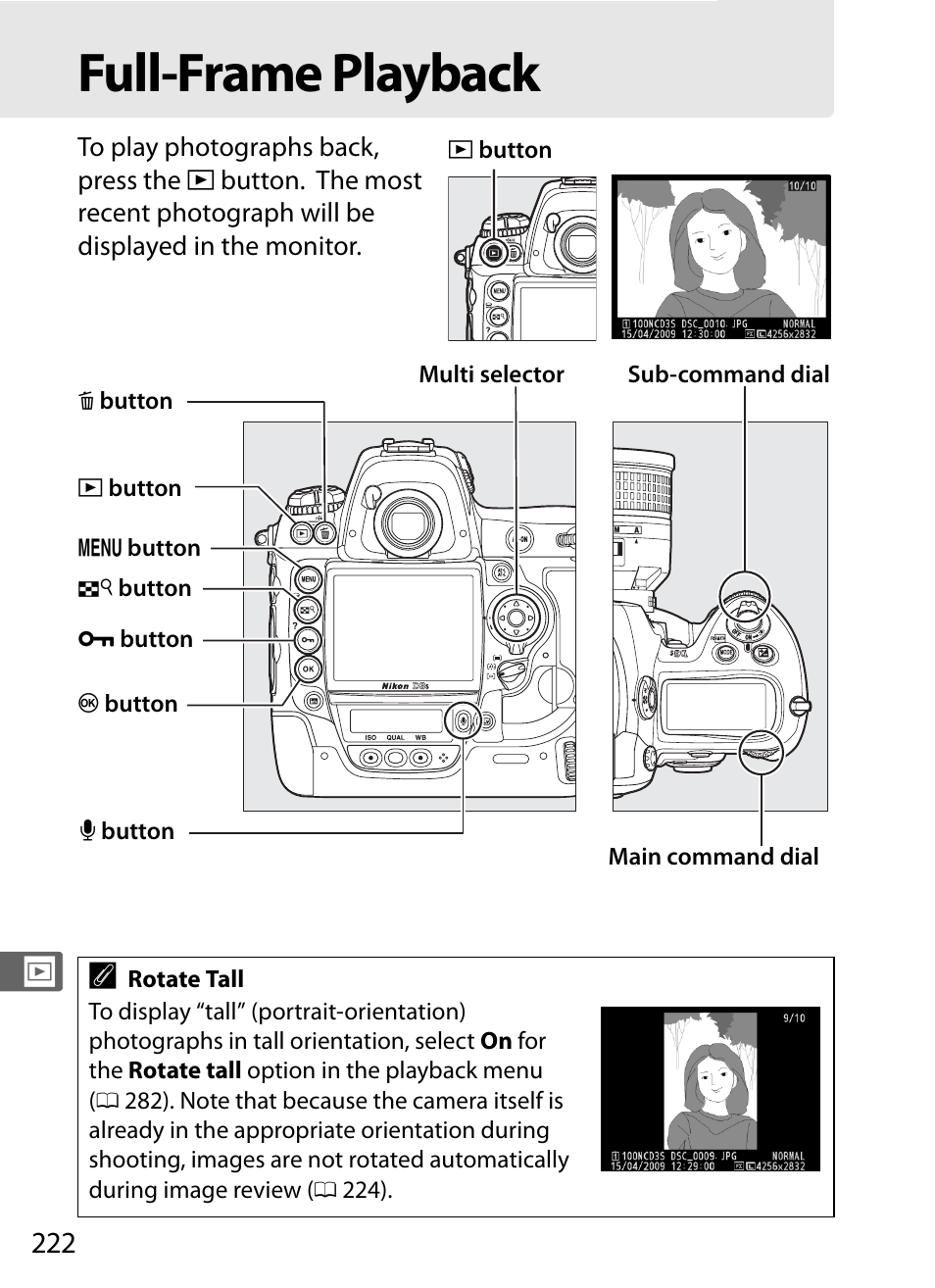 Full-frame playback | Nikon D3S User Manual | Page 248 / 460