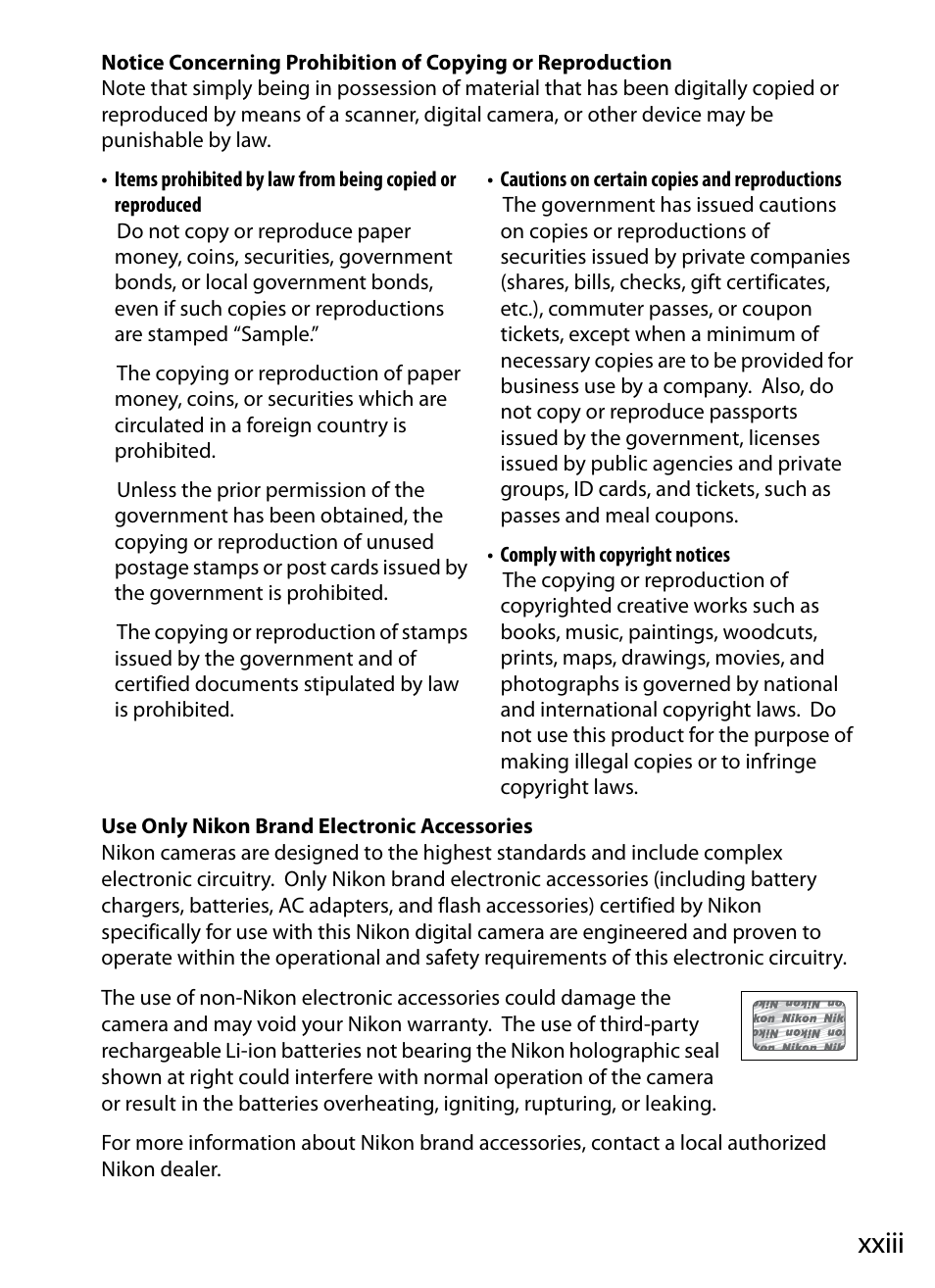 Xxiii | Nikon D3S User Manual | Page 25 / 460
