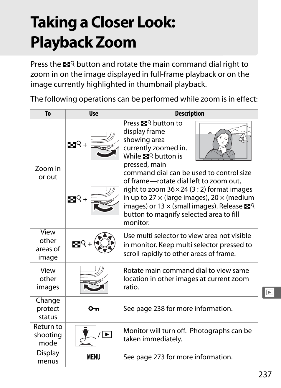 Taking a closer look: playback zoom | Nikon D3S User Manual | Page 263 / 460