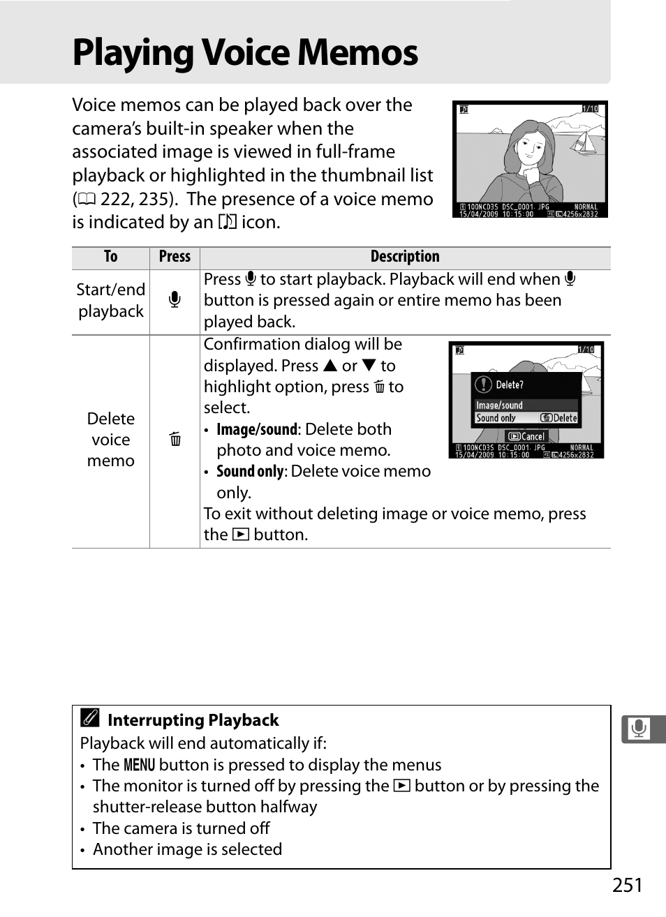 Playing voice memos | Nikon D3S User Manual | Page 277 / 460