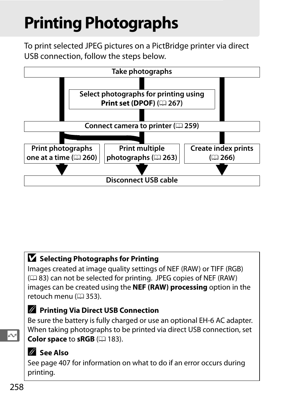 Printing photographs | Nikon D3S User Manual | Page 284 / 460
