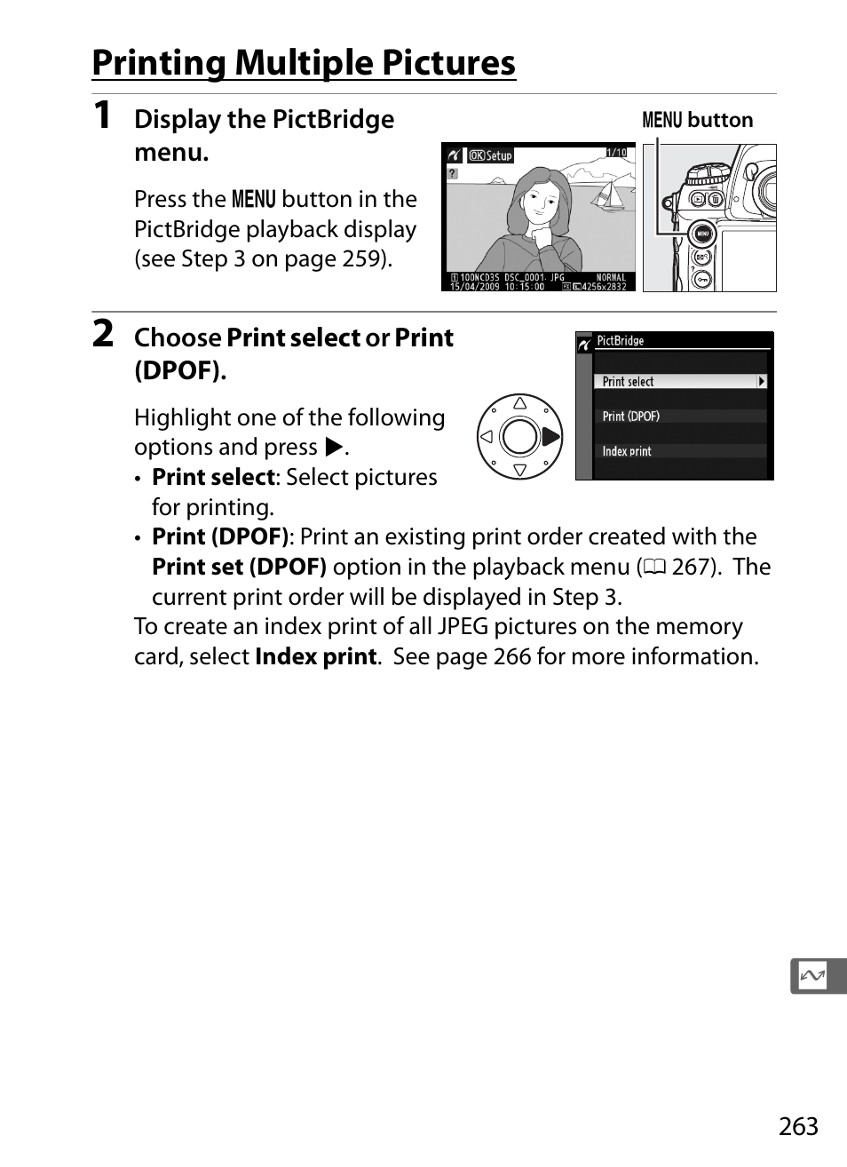 Printing multiple pictures | Nikon D3S User Manual | Page 289 / 460