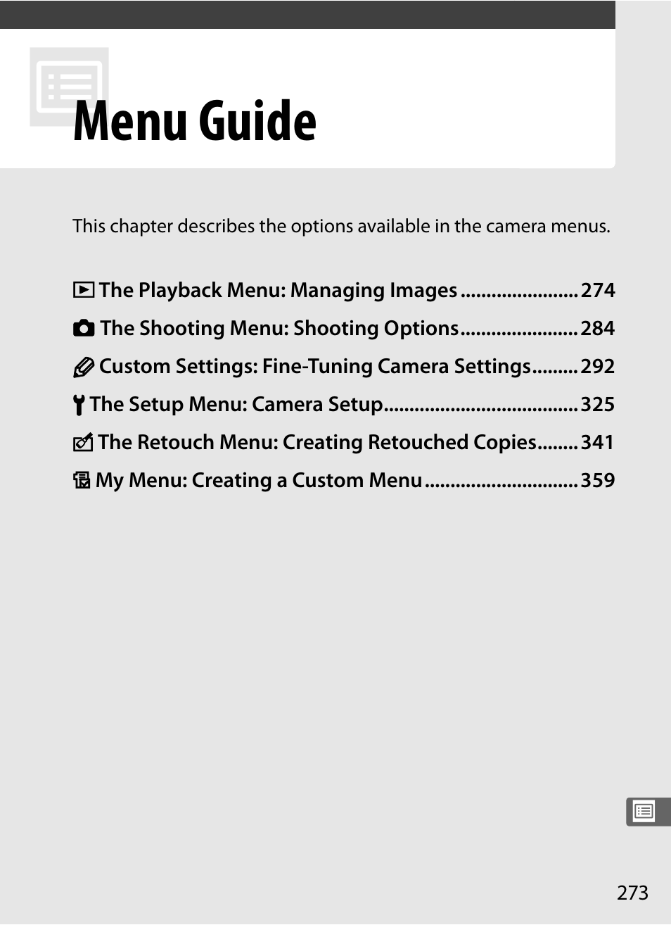 Menu guide | Nikon D3S User Manual | Page 299 / 460