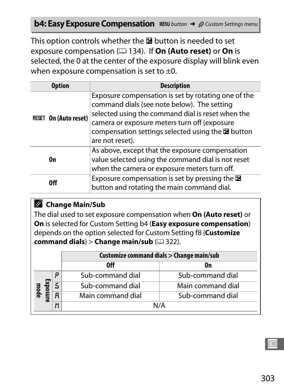 B4: easy exposure compensation | Nikon D3S User Manual | Page 329 / 460