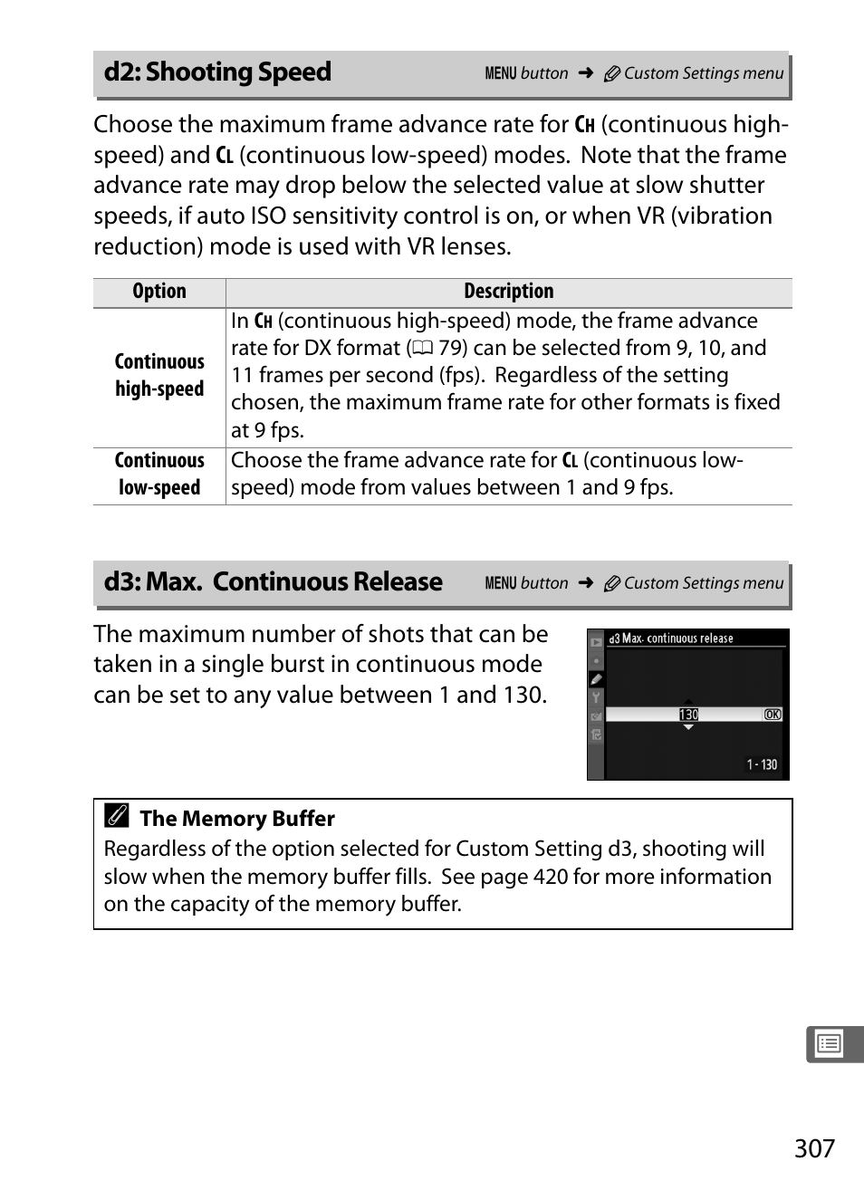 D2: shooting speed, D3: max. continuous release | Nikon D3S User Manual | Page 333 / 460