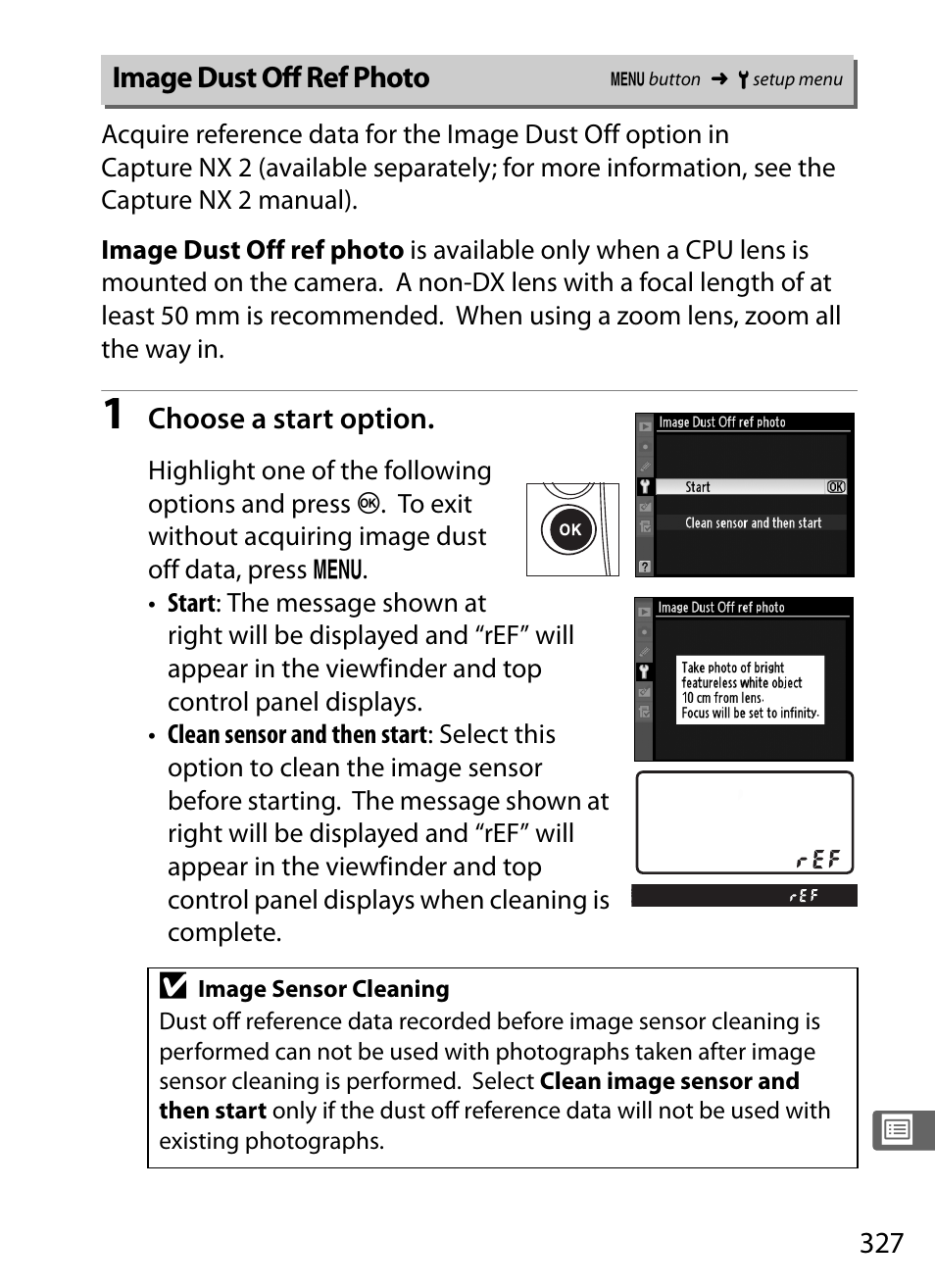 Image dust off ref photo | Nikon D3S User Manual | Page 353 / 460