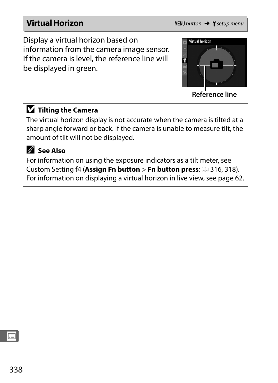 Virtual horizon | Nikon D3S User Manual | Page 364 / 460