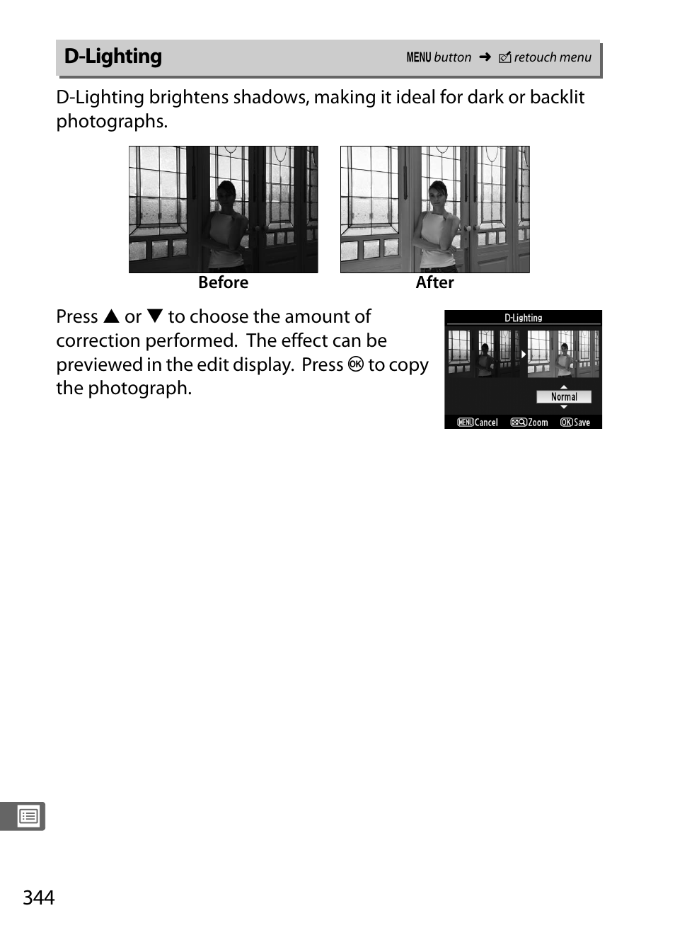 D-lighting | Nikon D3S User Manual | Page 370 / 460