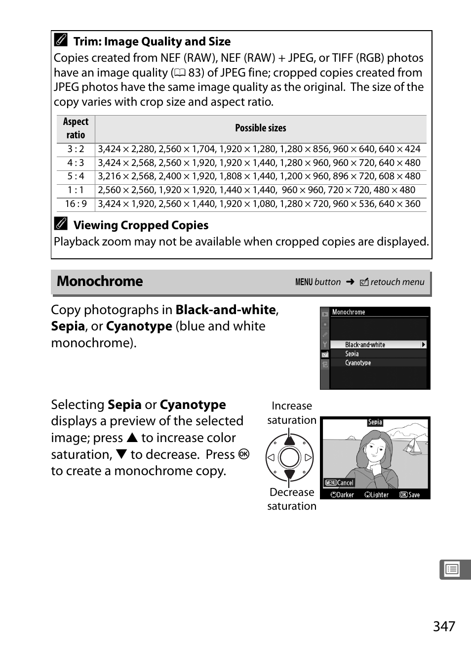 Monochrome | Nikon D3S User Manual | Page 373 / 460