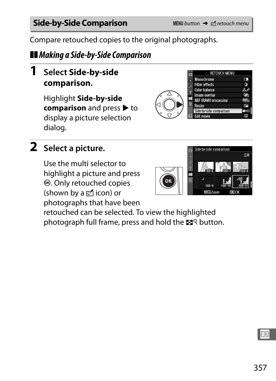 Side-by-side comparison | Nikon D3S User Manual | Page 383 / 460