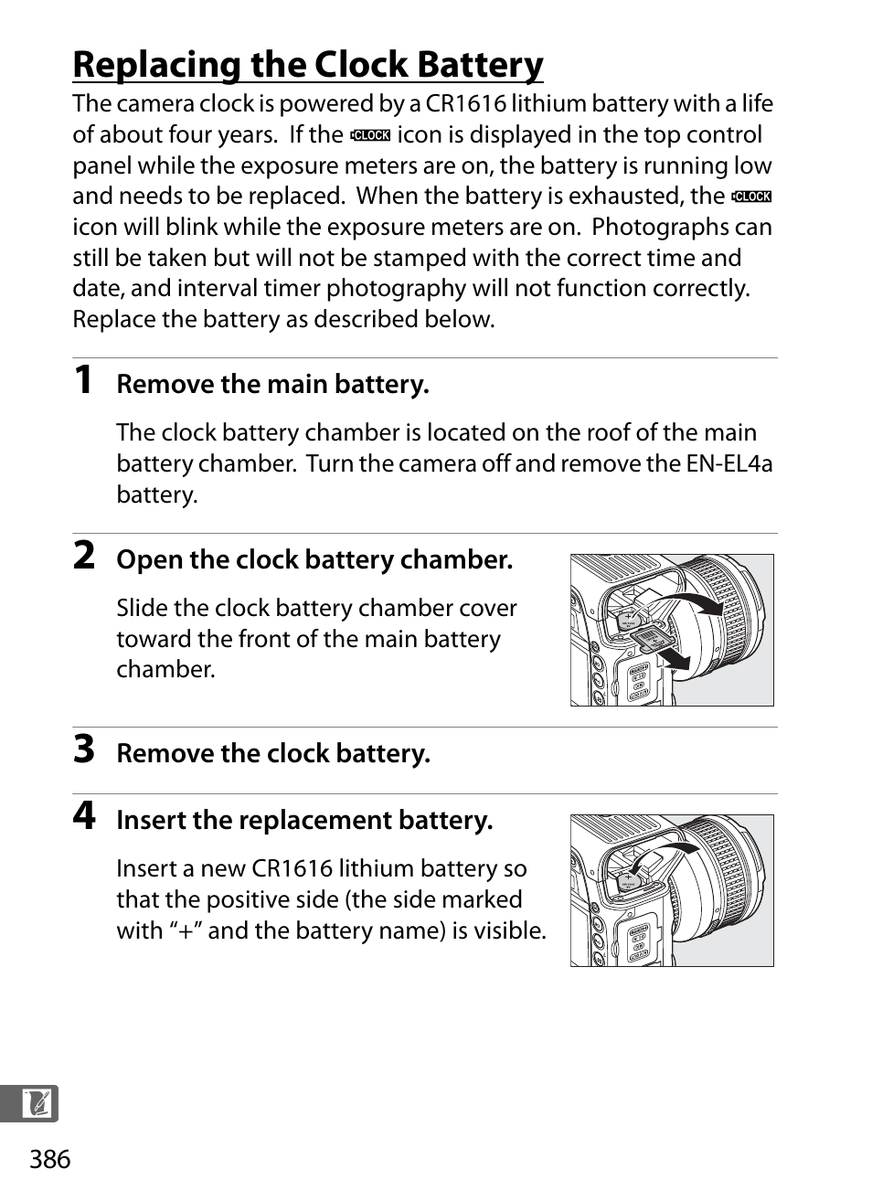 Replacing the clock battery | Nikon D3S User Manual | Page 412 / 460