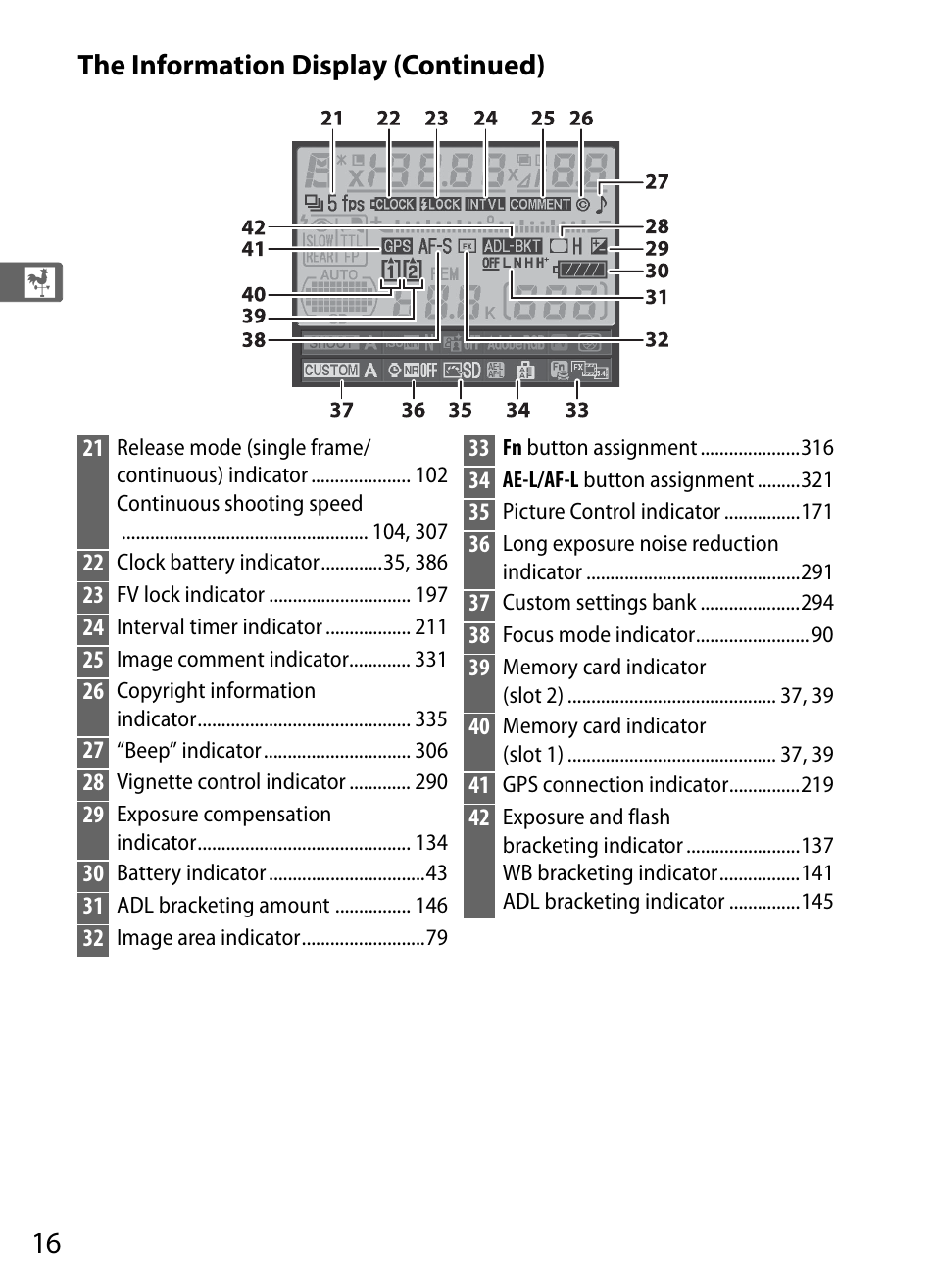 The information display (continued) | Nikon D3S User Manual | Page 42 / 460