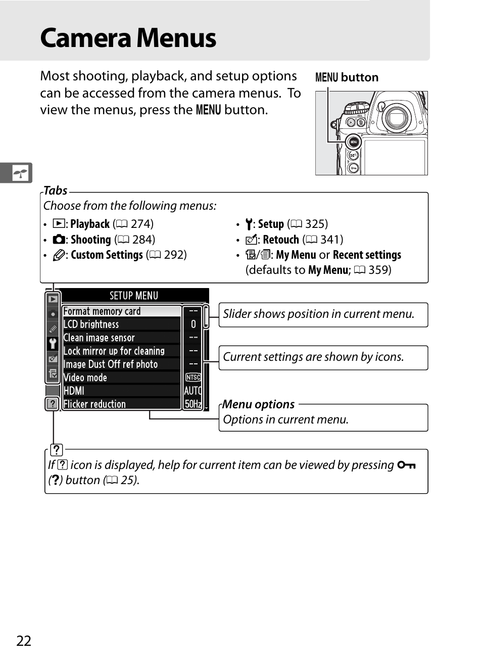 Camera menus | Nikon D3S User Manual | Page 48 / 460