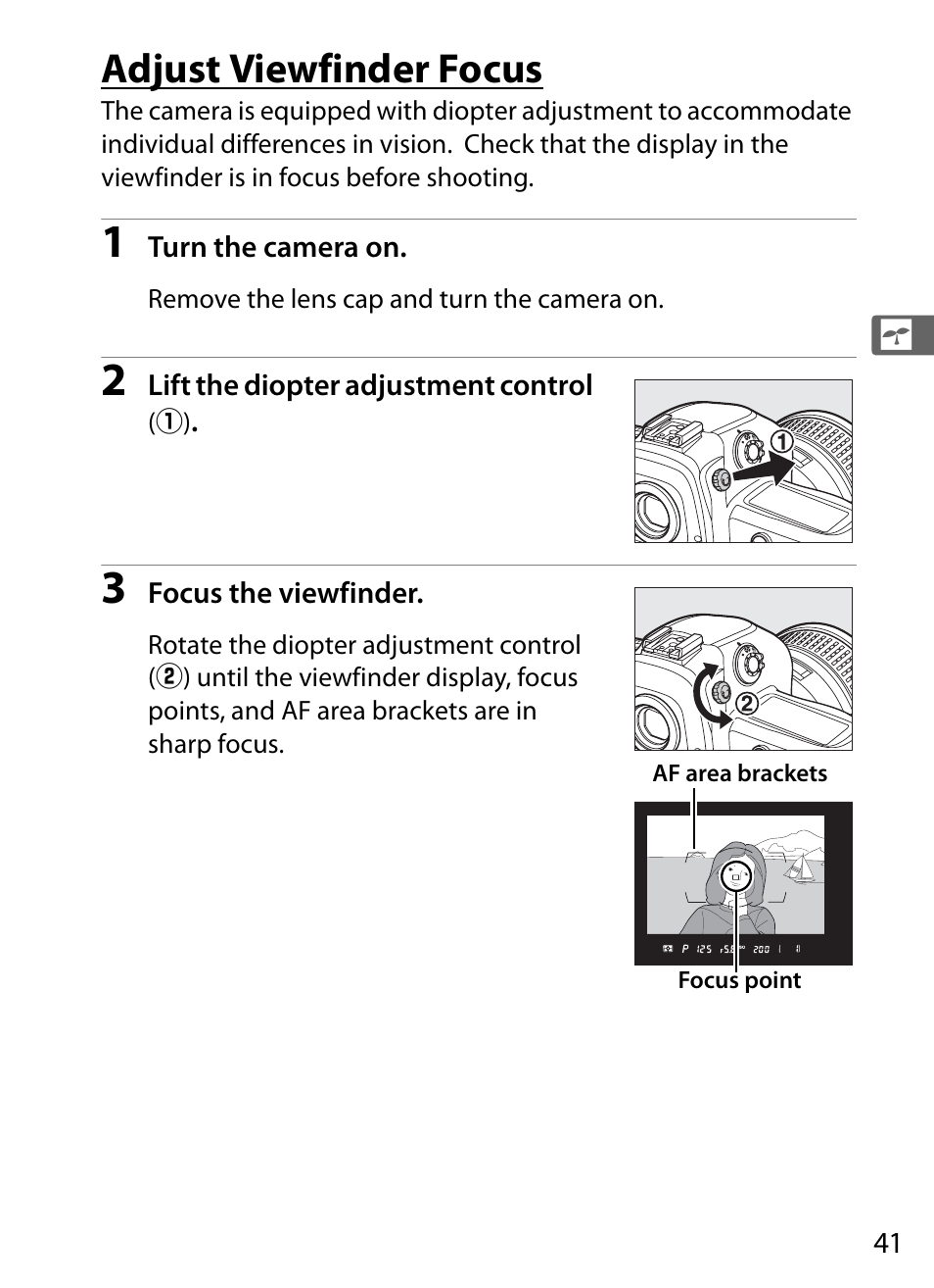 Adjust viewfinder focus | Nikon D3S User Manual | Page 67 / 460
