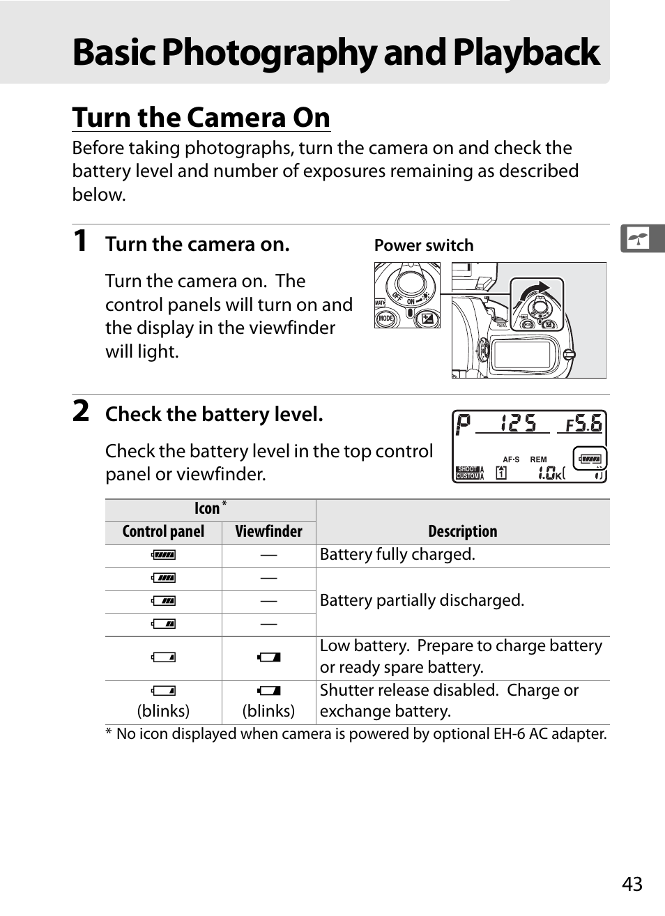 Basic photography and playback, Turn the camera on | Nikon D3S User Manual | Page 69 / 460
