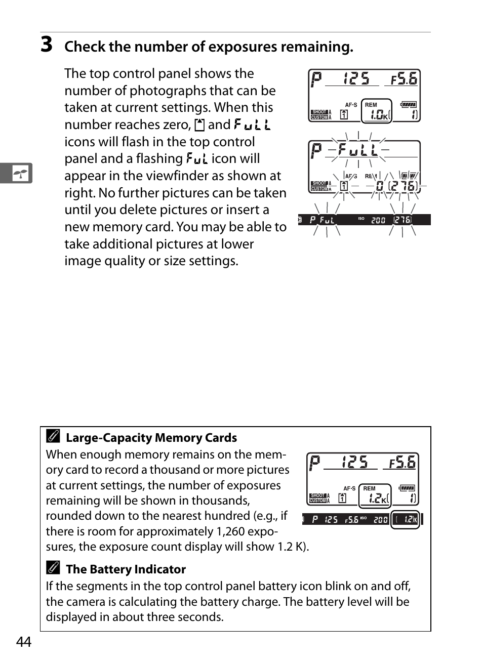 Check the number of exposures remaining | Nikon D3S User Manual | Page 70 / 460
