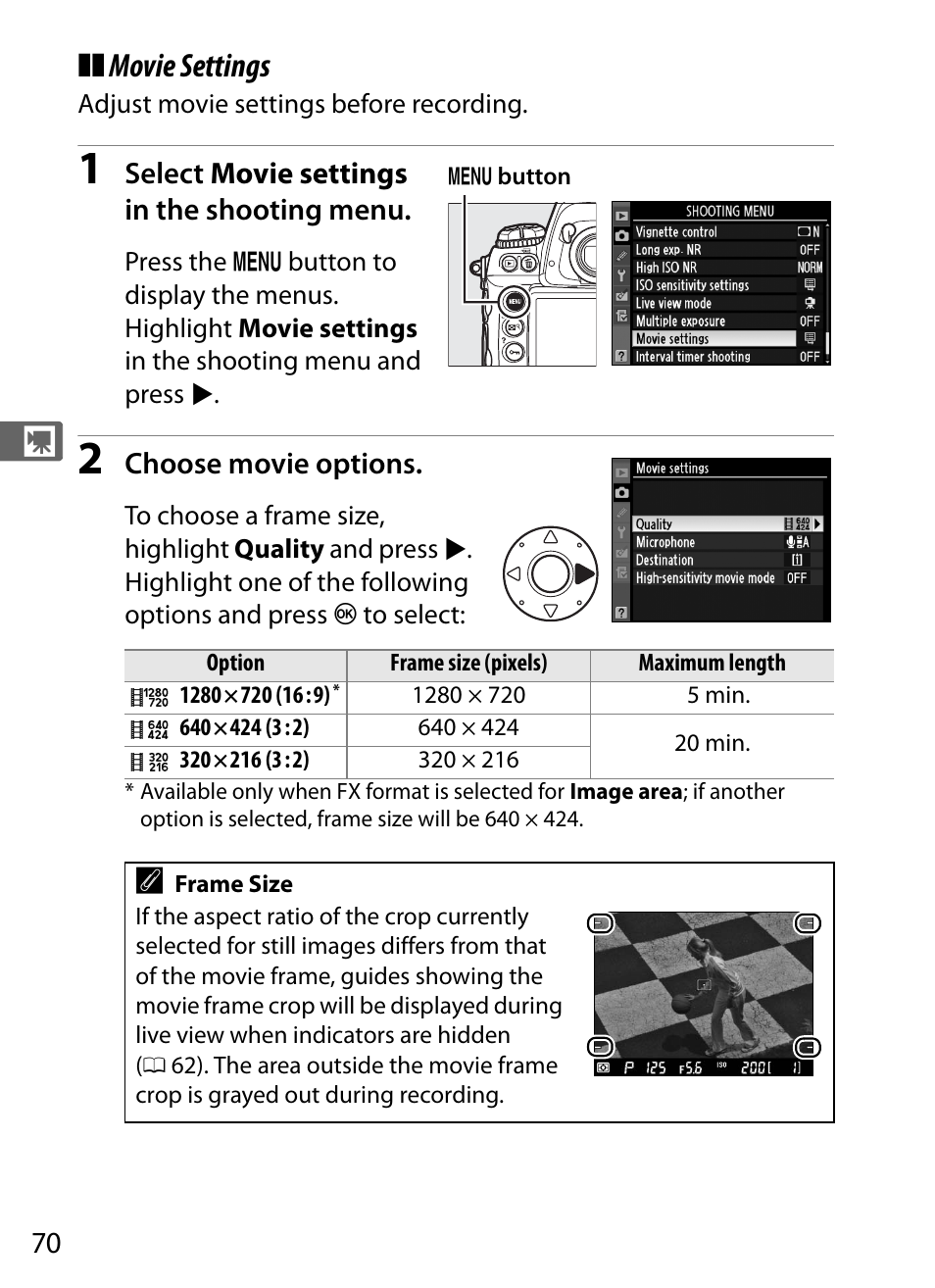 Movie settings | Nikon D3S User Manual | Page 96 / 460