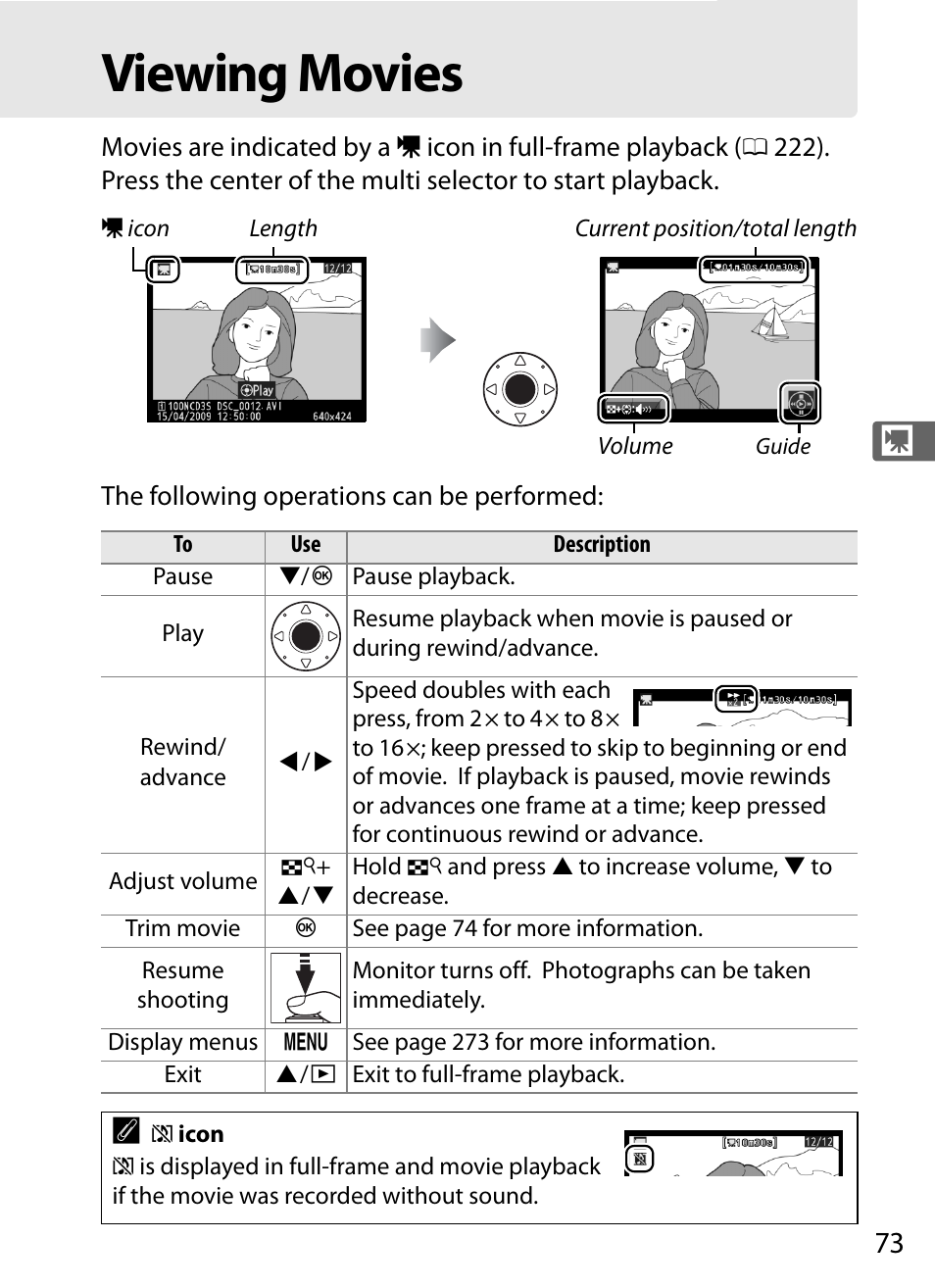 Viewing movies | Nikon D3S User Manual | Page 99 / 460