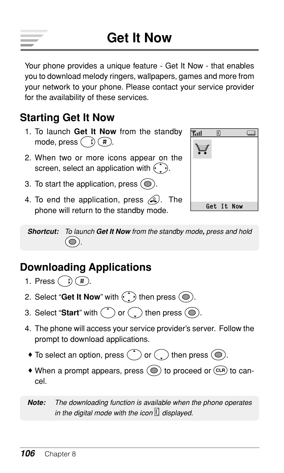 Get it now, Starting get it now, Downloading applications | Audiovox CDM9500 User Manual | Page 107 / 145