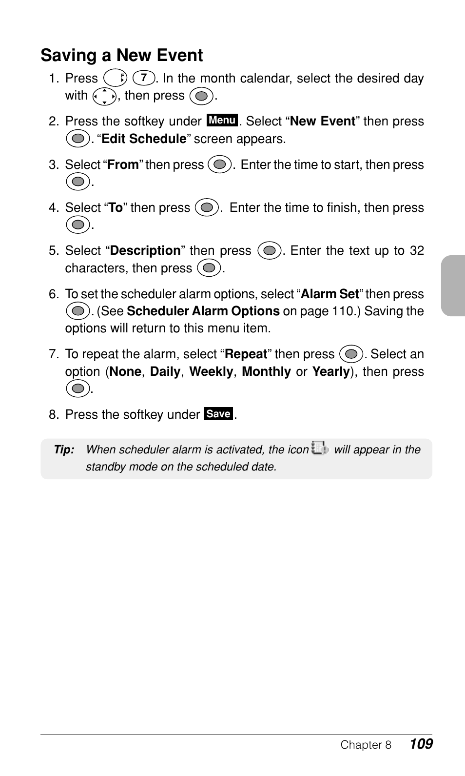 Saving a new event | Audiovox CDM9500 User Manual | Page 110 / 145