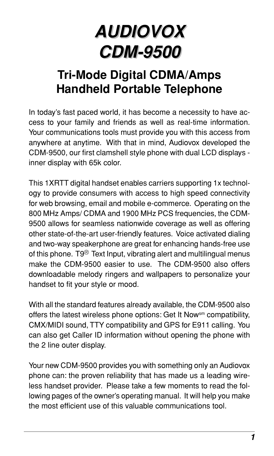 Audiovox CDM9500 User Manual | Page 2 / 145