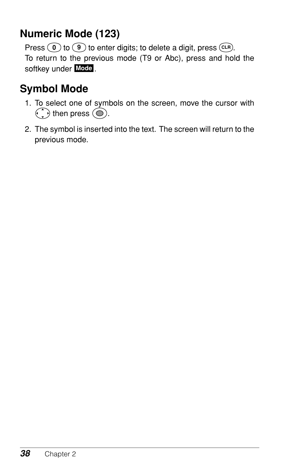 Numeric mode (123), Symbol mode | Audiovox CDM9500 User Manual | Page 39 / 145