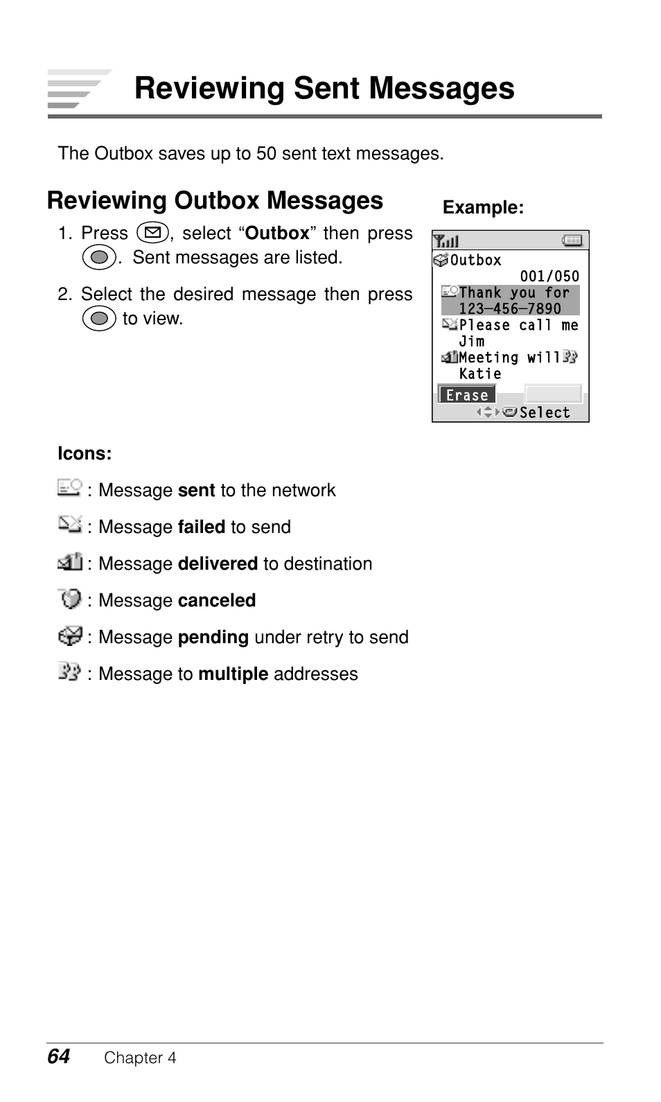 Reviewing sent messages, Reviewing outbox messages | Audiovox CDM9500 User Manual | Page 65 / 145