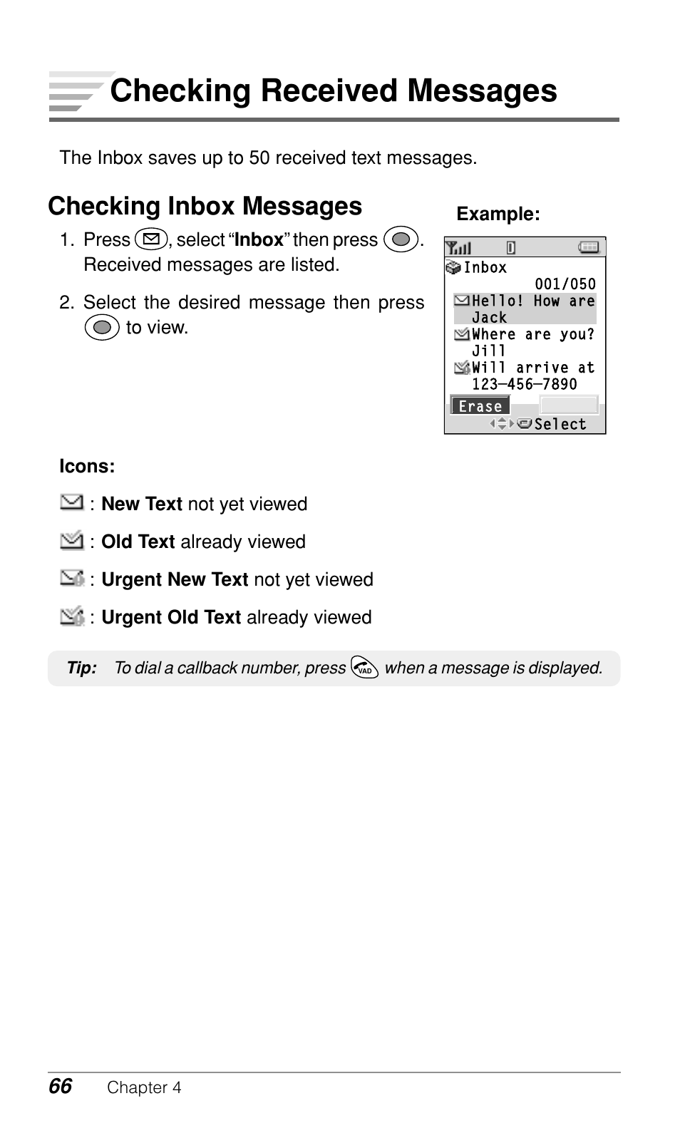 Checking received messages, Checking inbox messages | Audiovox CDM9500 User Manual | Page 67 / 145