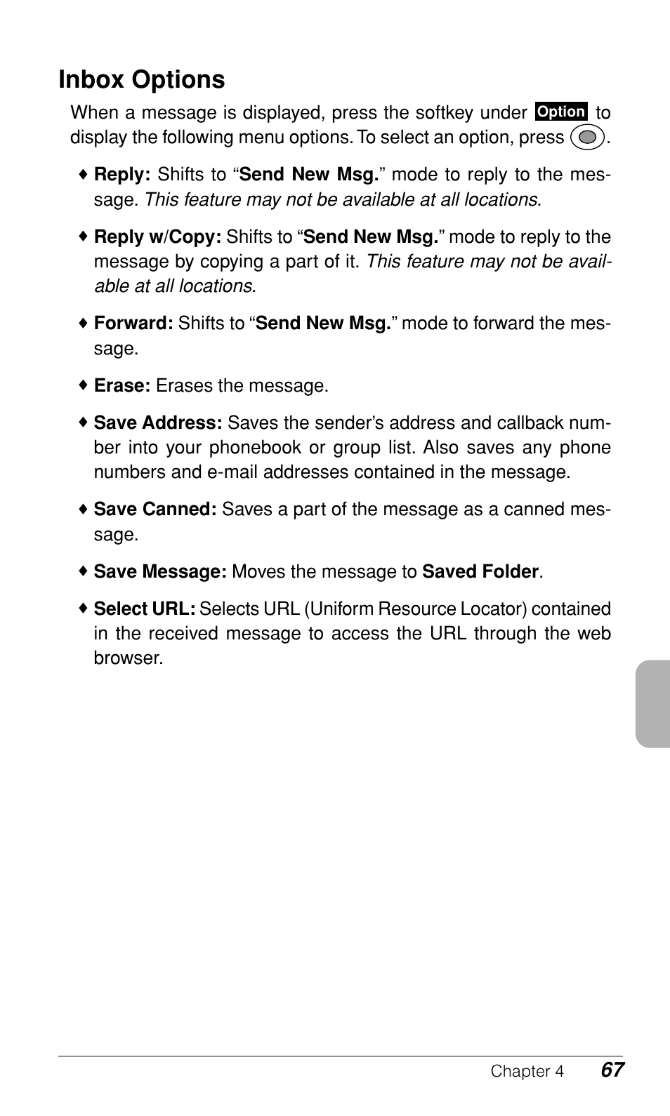 Inbox options | Audiovox CDM9500 User Manual | Page 68 / 145