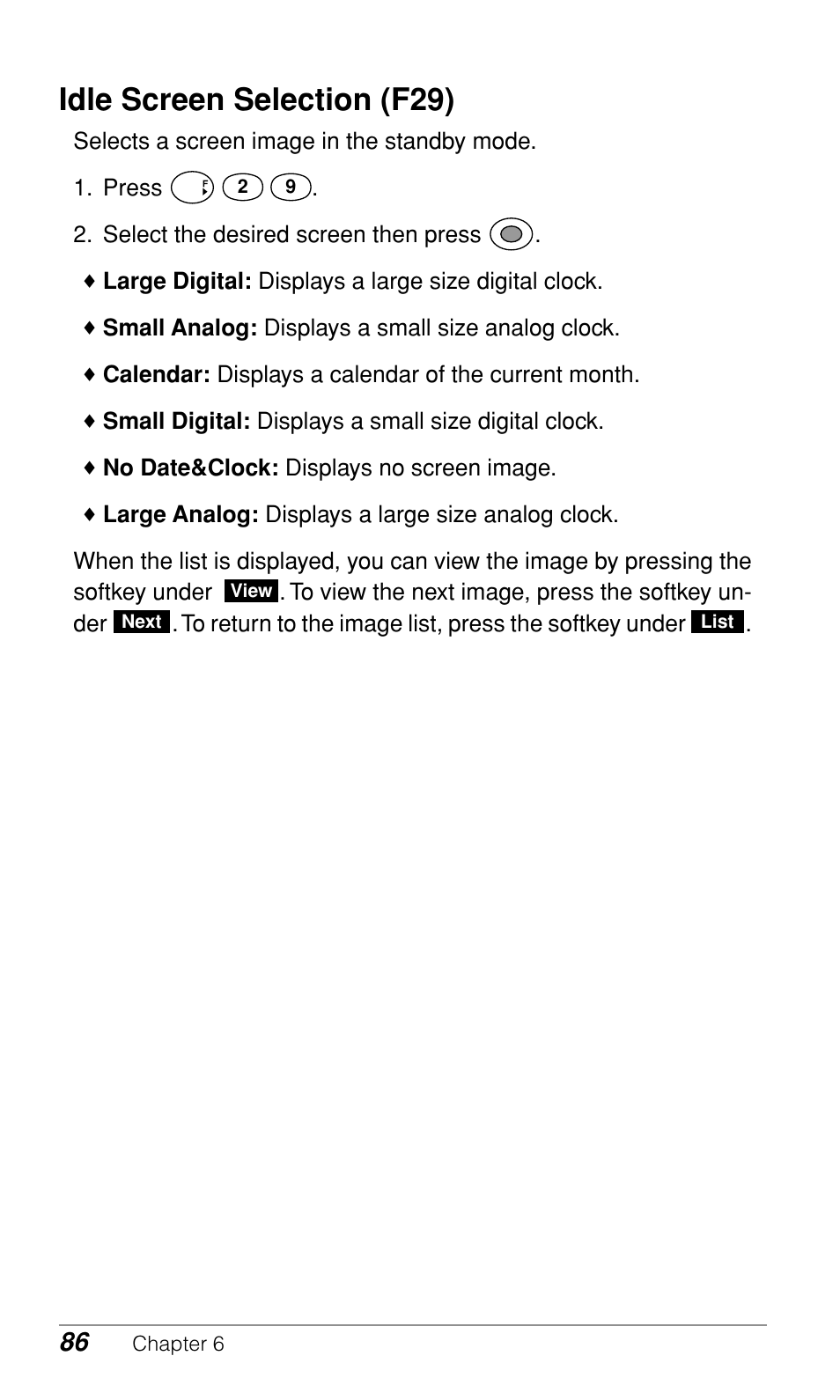 Idle screen selection (f29) | Audiovox CDM9500 User Manual | Page 87 / 145