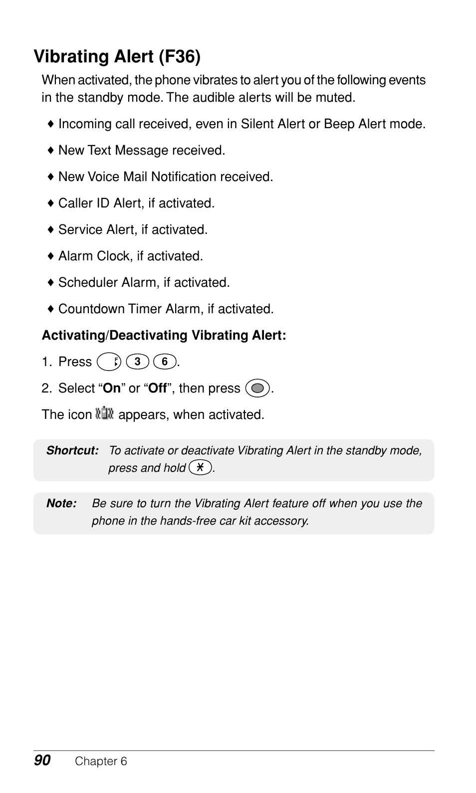 Vibrating alert (f36) | Audiovox CDM9500 User Manual | Page 91 / 145