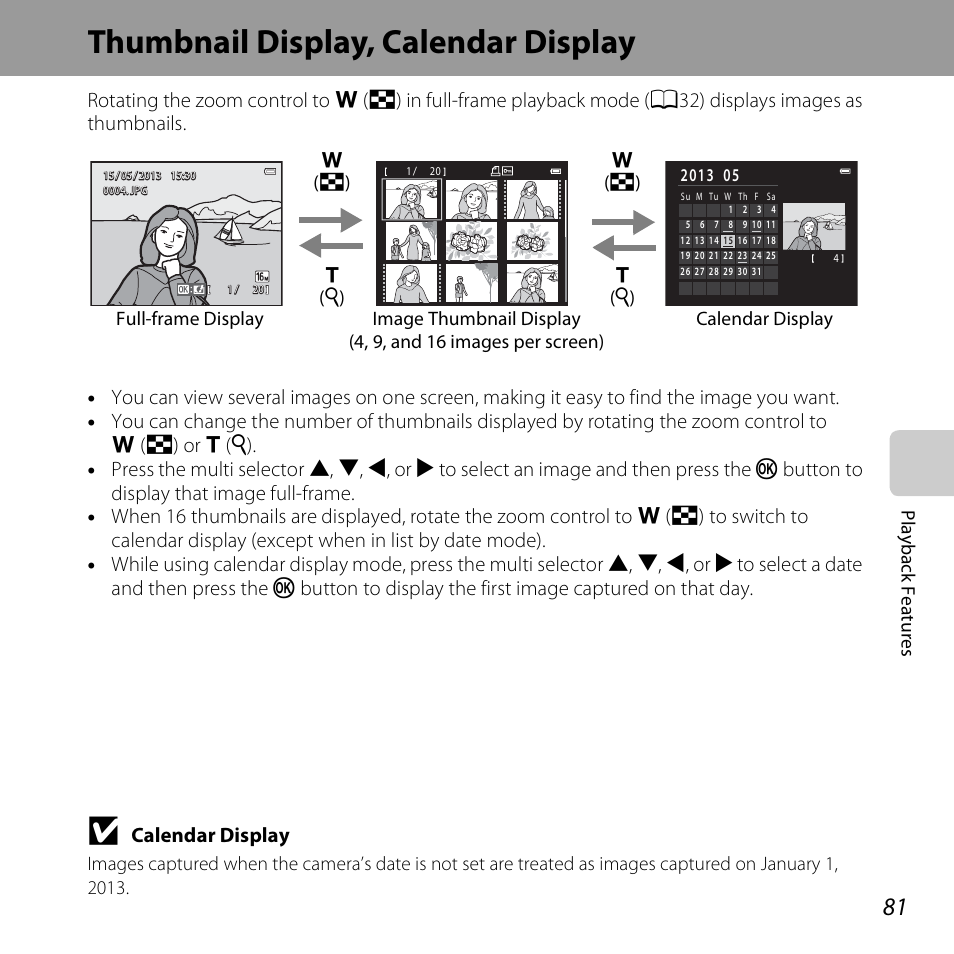 Thumbnail display, calendar display, See “thumbnail display, calendar display, A81) | Nikon S6500 User Manual | Page 103 / 284