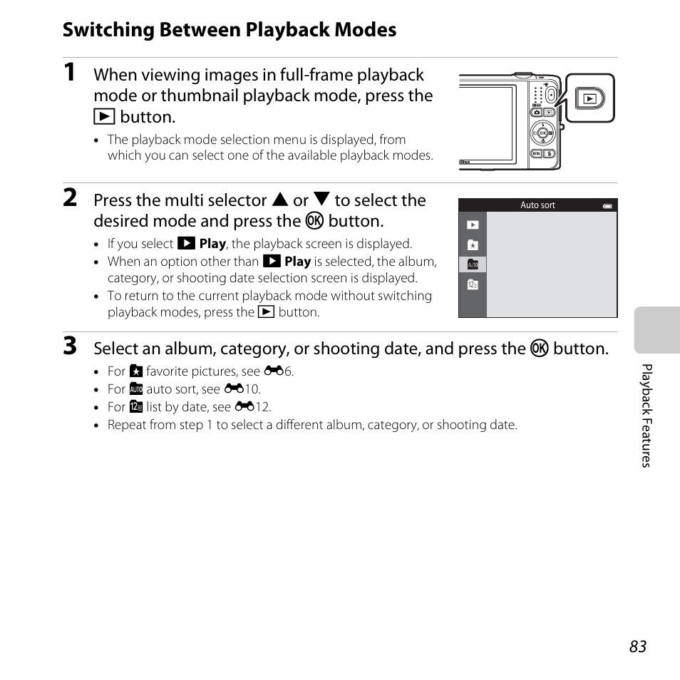 Switching between playback modes | Nikon S6500 User Manual | Page 105 / 284