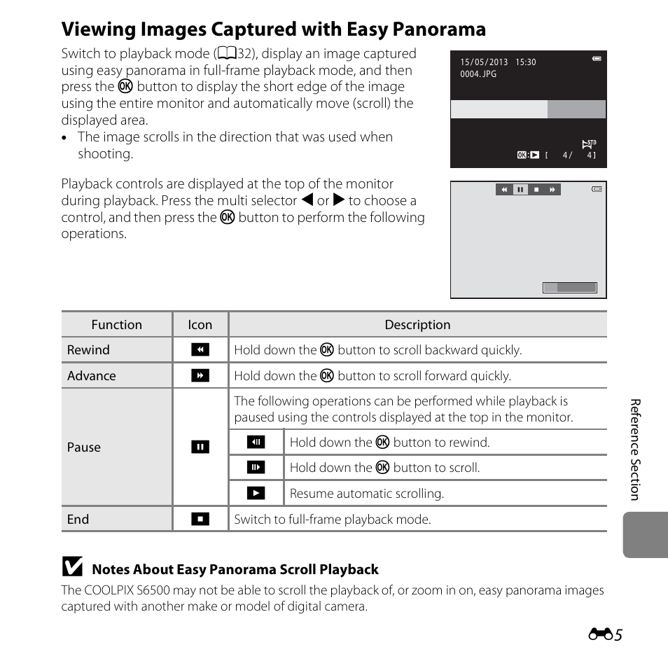 Viewing images captured with easy panorama | Nikon S6500 User Manual | Page 137 / 284