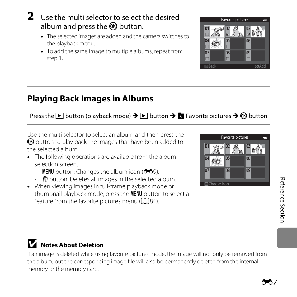 Playing back images in albums | Nikon S6500 User Manual | Page 139 / 284