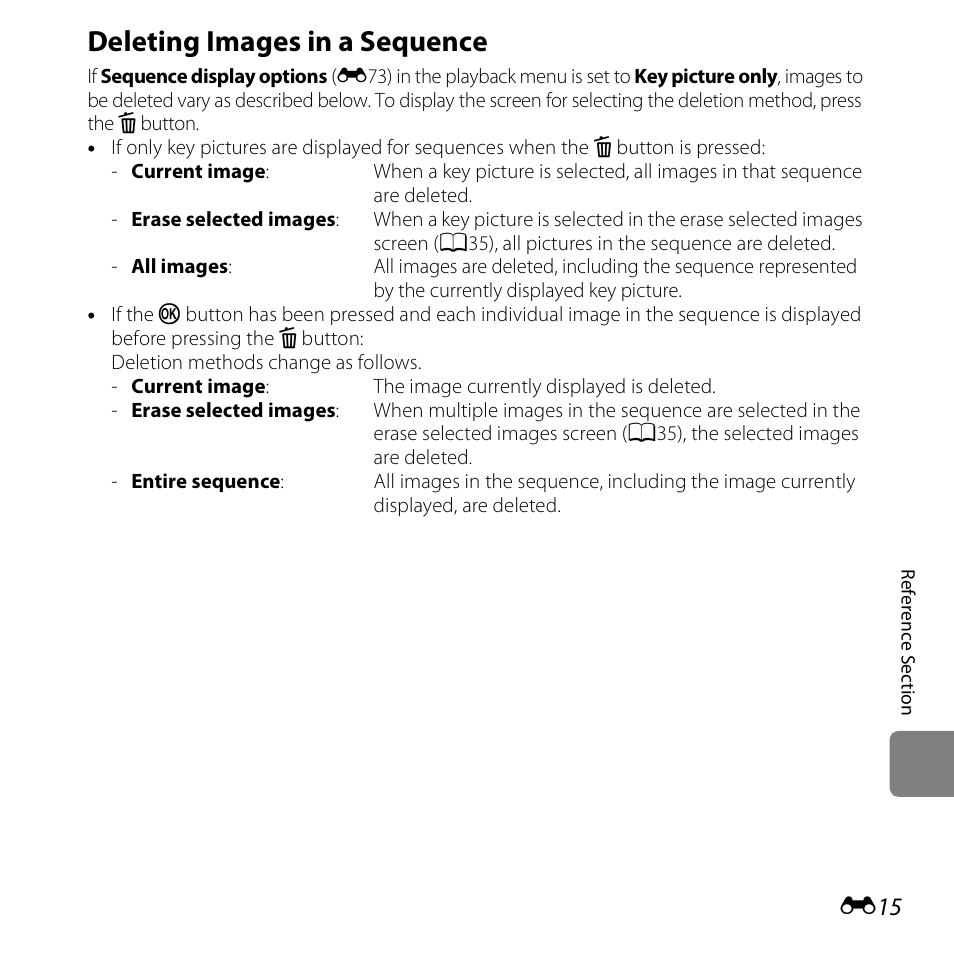 Deleting images in a sequence | Nikon S6500 User Manual | Page 147 / 284
