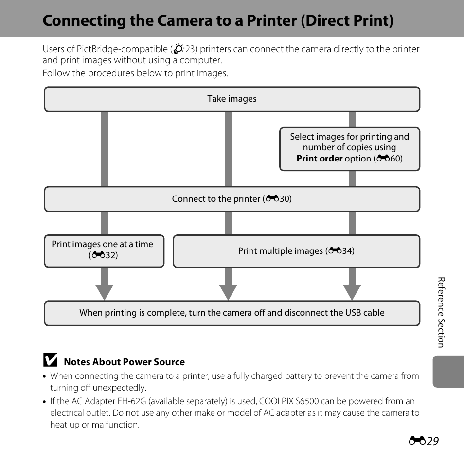 Connecting the camera to a printer (direct print) | Nikon S6500 User Manual | Page 161 / 284