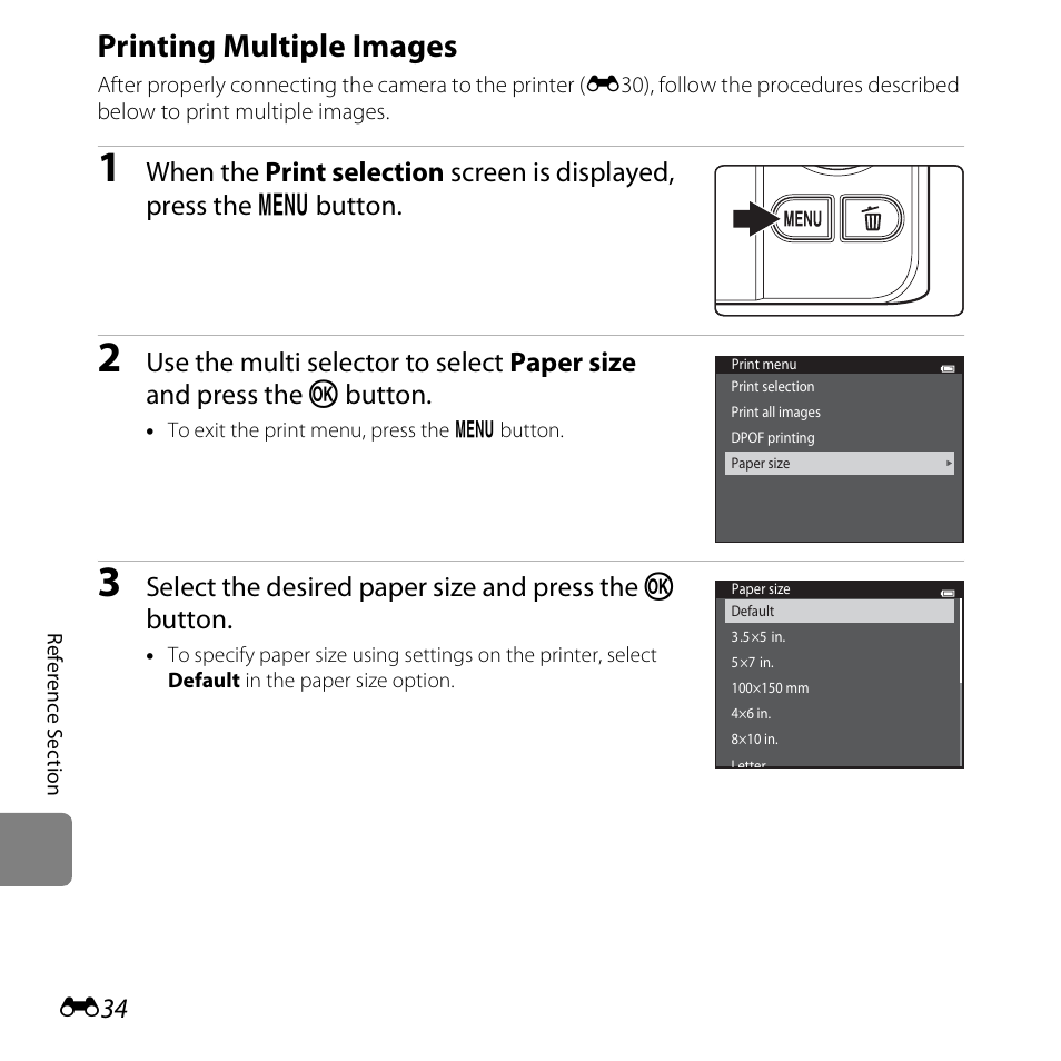 Printing multiple images, E34) | Nikon S6500 User Manual | Page 166 / 284