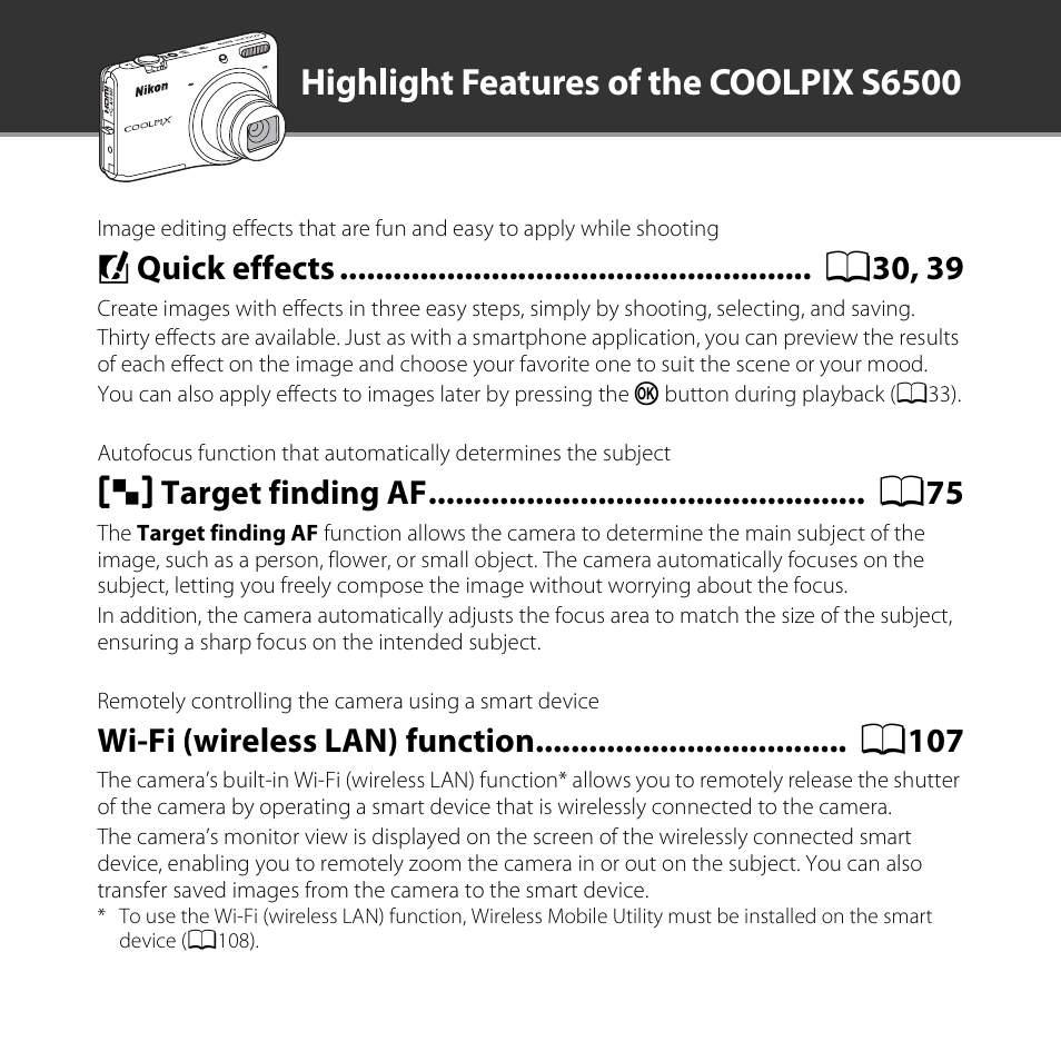 Highlight features of the coolpix s6500 | Nikon S6500 User Manual | Page 2 / 284