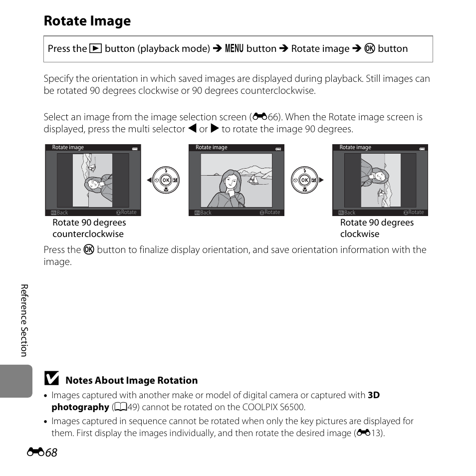 Rotate image, E68) | Nikon S6500 User Manual | Page 200 / 284